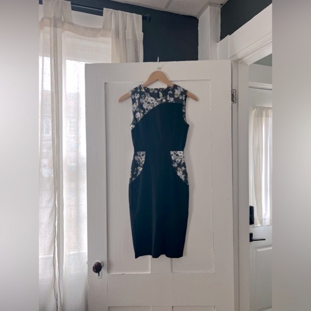 Vera Wang Collection Floral Little Black Dress Cocktail Sheath Dress Size 0
